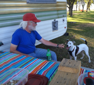 Jimmy playing with Wayne's dog Jake.