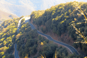 Looking down on one of the hairpin turns I had just traveled up.